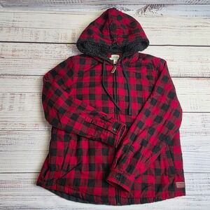 LL Bean Relaxed Fit Sherpa Lined Buffalo Scotch Plaid Hooded Jacket Women Medium